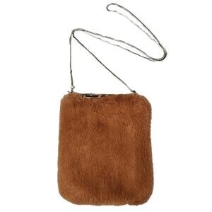 Rino Pelle Crossbody Purse Womens Brown Faux Fur Lux Glam Designer Bag Mob Wife